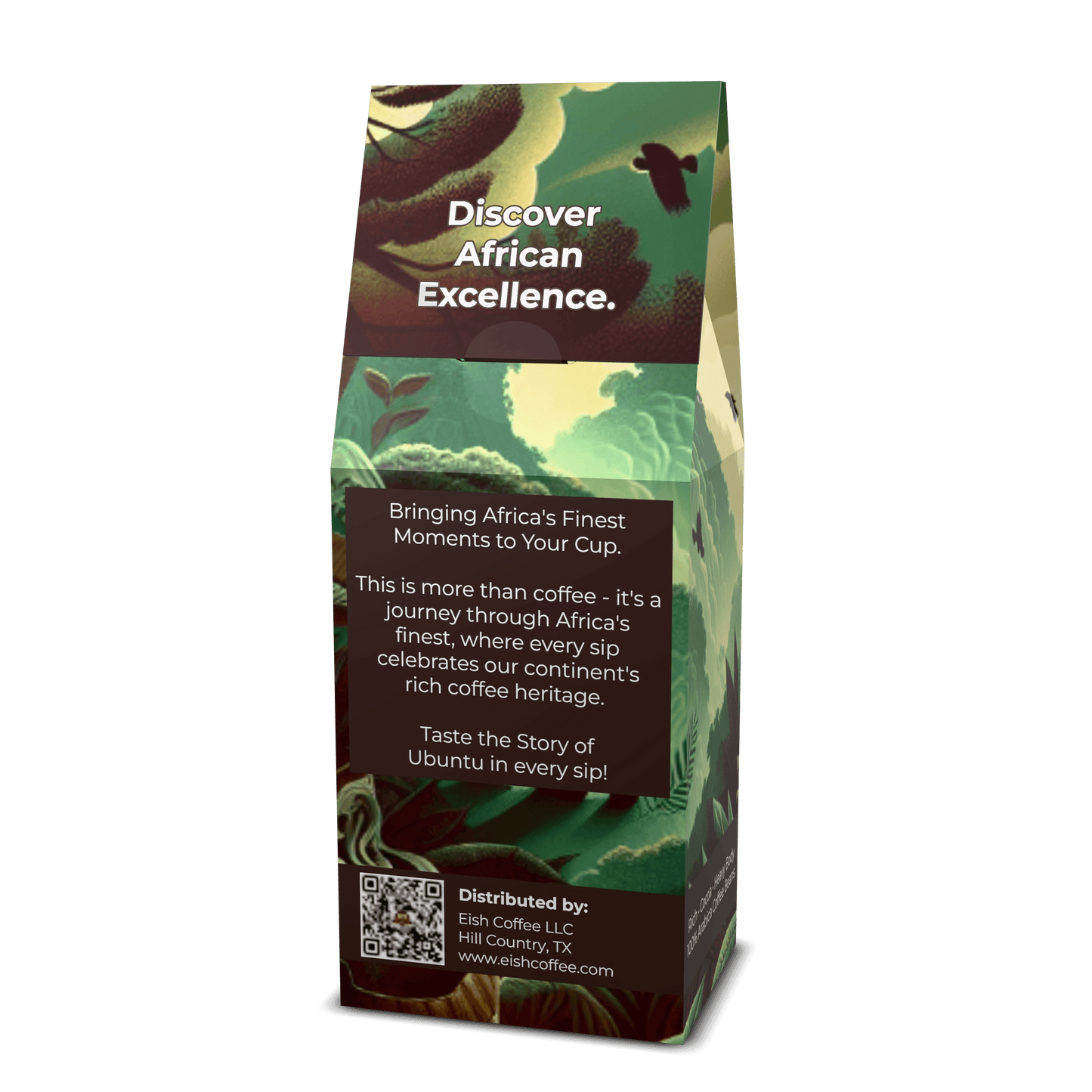 Discover African Excellence coffee packaging showcasing rich heritage and fine moments.