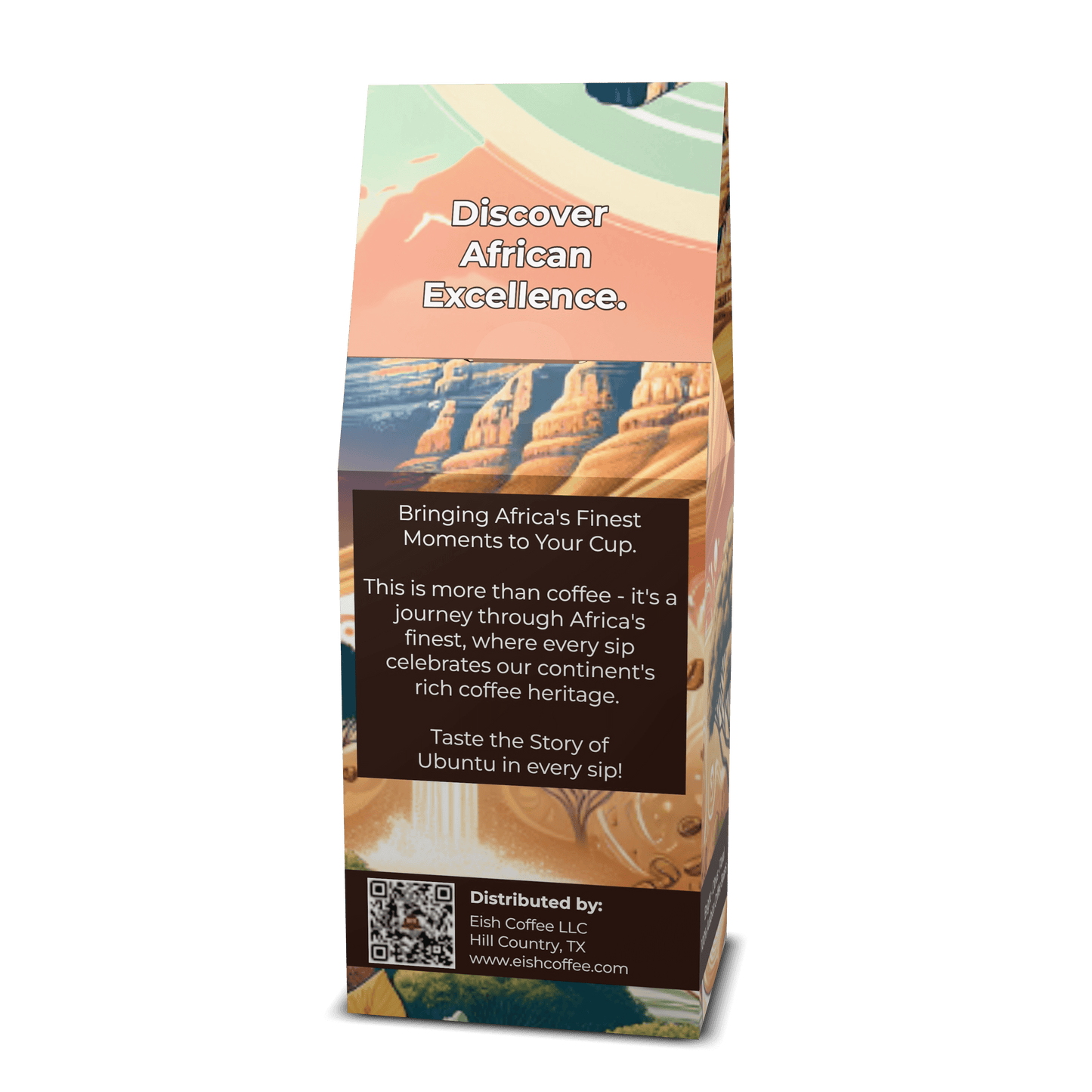 African coffee packaging showcasing rich heritage and excellence from Eish Coffee.