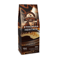 Ethiopian Heritage premium roasted coffee beans package, 100% single origin from Eish Coffee, weight 12oz.