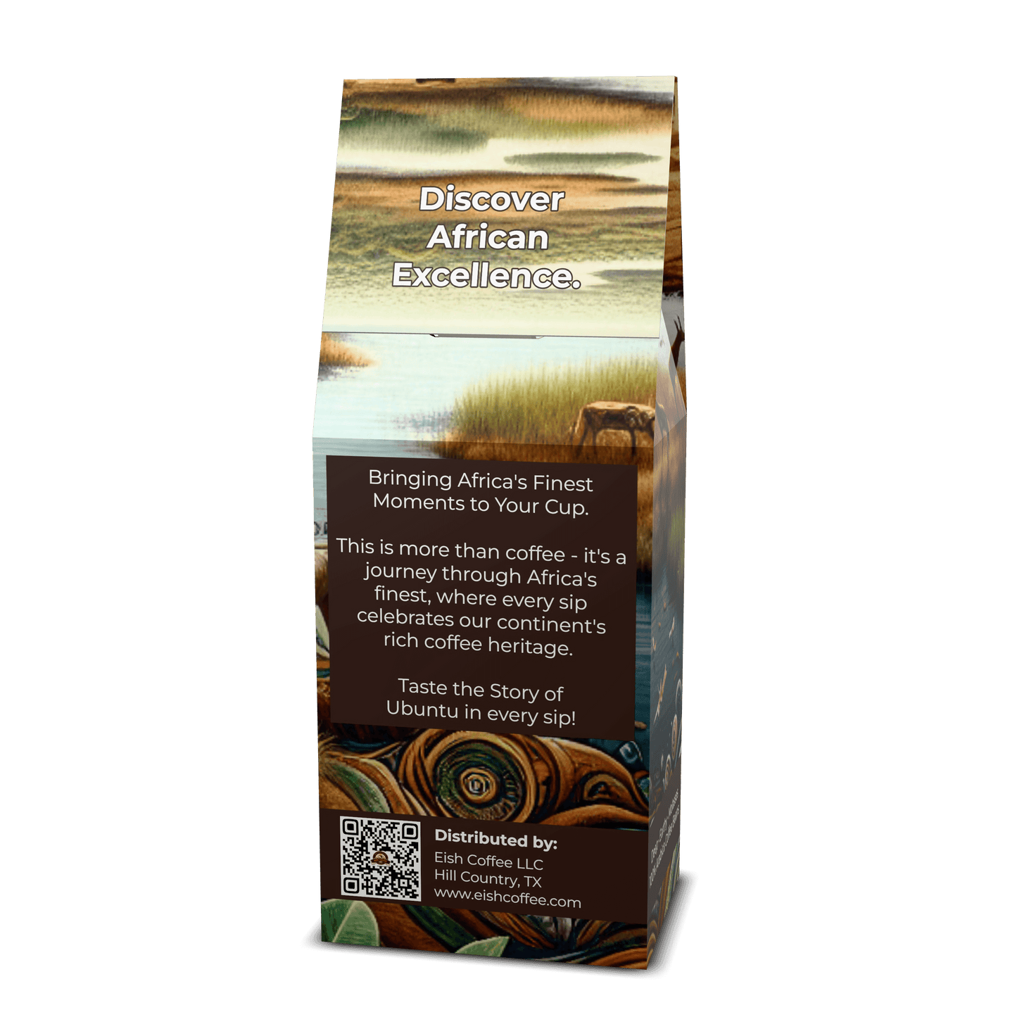 Rich Okavango Blend coffee bag showcasing African excellence and heritage in premium roasted coffee.