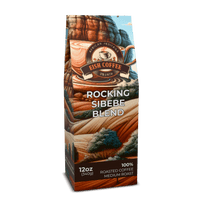 Rocking Sibebe Blend medium roast coffee packaging featuring vibrant colors and bold design.
