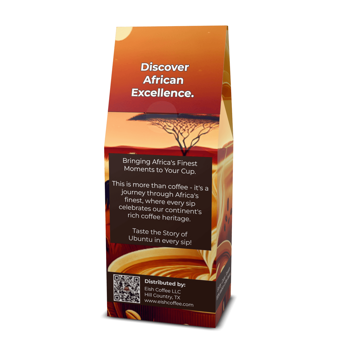Serene Serengeti Blend coffee bag showcasing African excellence and rich coffee heritage.