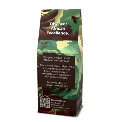 Discover African Excellence coffee packaging showcasing rich heritage and fine moments.