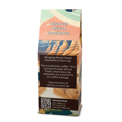 African coffee packaging showcasing rich heritage and excellence from Eish Coffee.