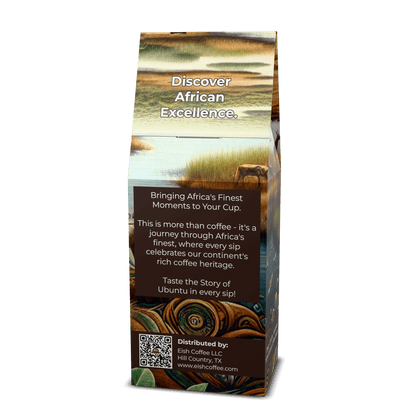 Rich Okavango Blend coffee bag showcasing African excellence and heritage in premium roasted coffee.